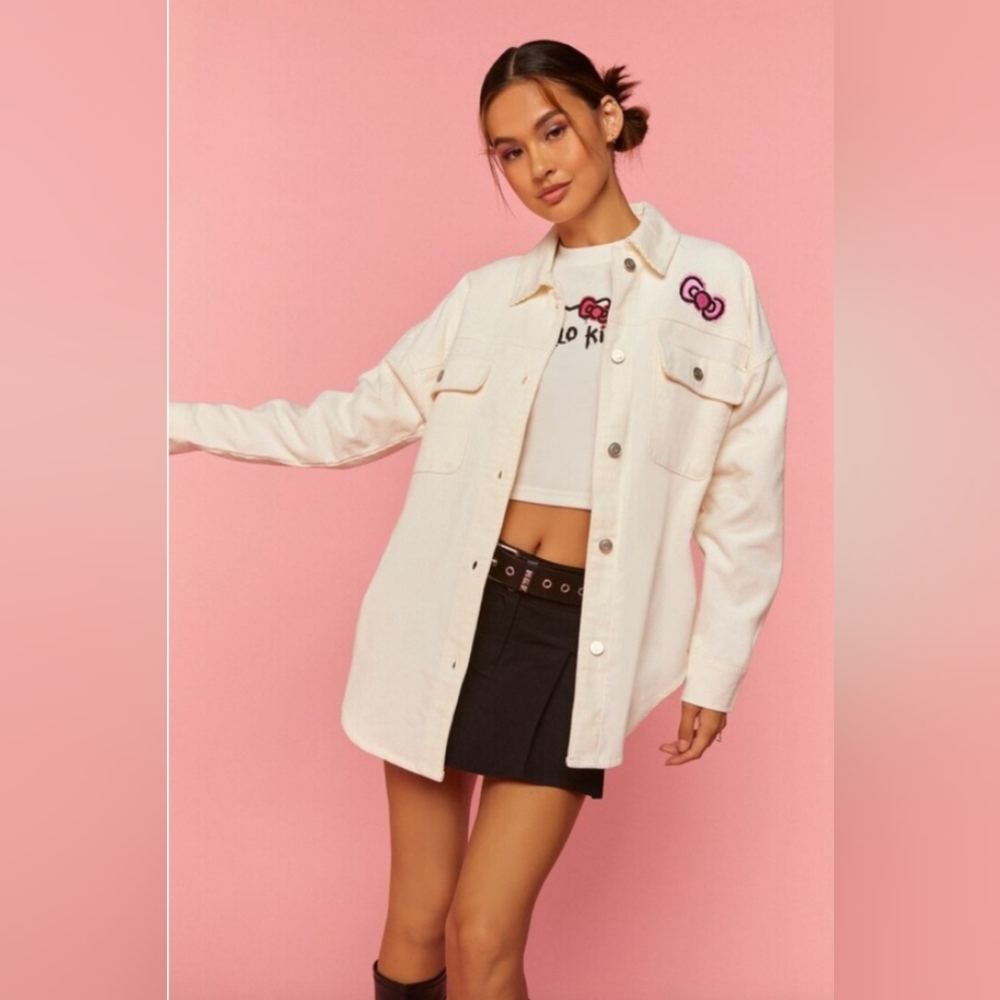 Forever 21 Hello Kitty & Friends Corduroy Shacket in Cream. Size XS (Oversized)